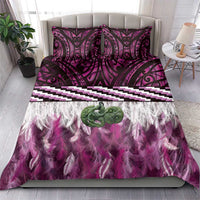 Pink Traditional Cloak Aotearoa Bedding Set Maori Paua Shell Korowai Pattern