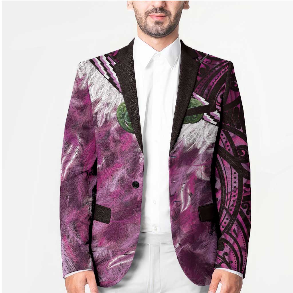 Pink Traditional Cloak Aotearoa Blazer Maori Paua Shell Korowai Pattern - Polynesian Pride