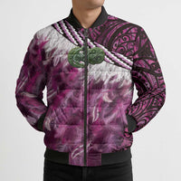 Pink Traditional Cloak Aotearoa Bomber Puffer Jacket Maori Paua Shell Korowai Pattern - Polynesian Pride