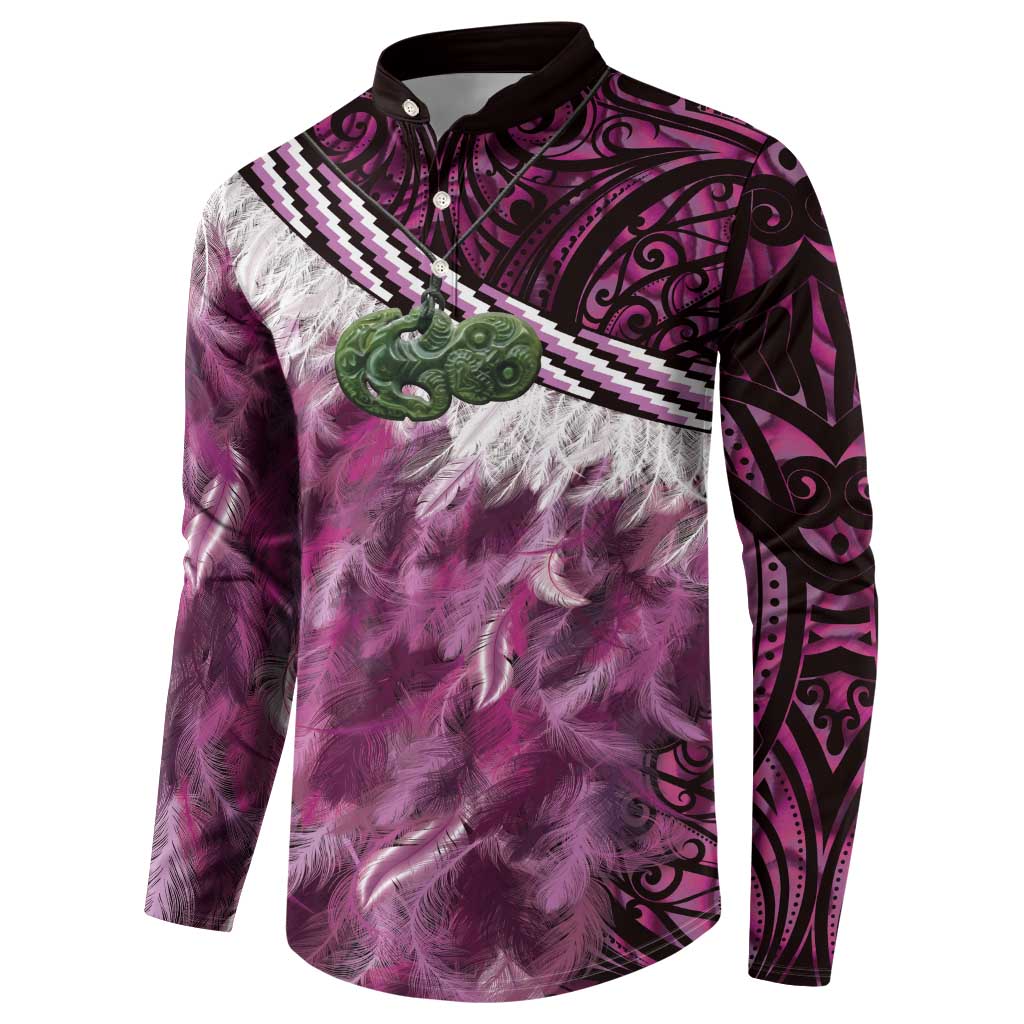 Pink Traditional Cloak Aotearoa Button Sweatshirt Maori Paua Shell Korowai Pattern LT14 - Polynesian Pride