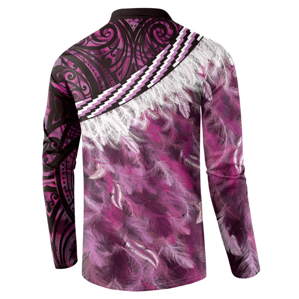 Pink Traditional Cloak Aotearoa Button Sweatshirt Maori Paua Shell Korowai Pattern LT14 - Polynesian Pride