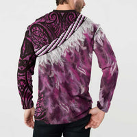 Pink Traditional Cloak Aotearoa Button Sweatshirt Maori Paua Shell Korowai Pattern LT14 - Polynesian Pride