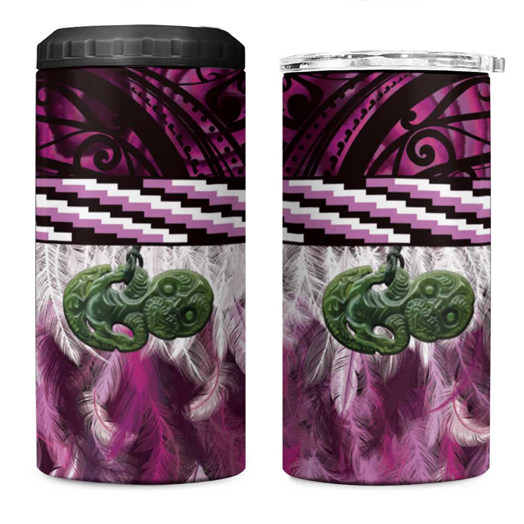 Pink Traditional Cloak Aotearoa 4 in 1 Can Cooler Tumbler Maori Paua Shell Korowai Pattern LT14 One Size: 16 oz Pink - Polynesian Pride