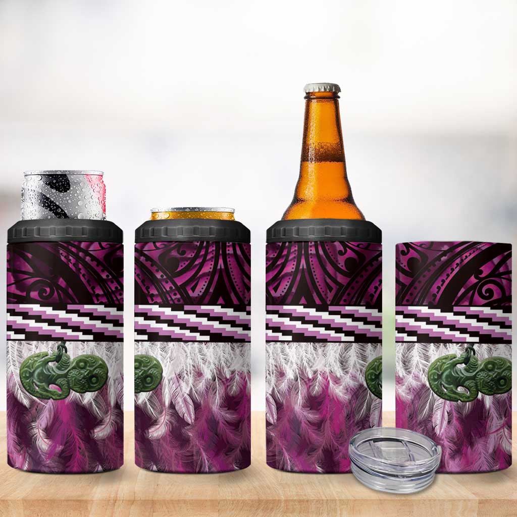 Pink Traditional Cloak Aotearoa 4 in 1 Can Cooler Tumbler Maori Paua Shell Korowai Pattern LT14 - Polynesian Pride