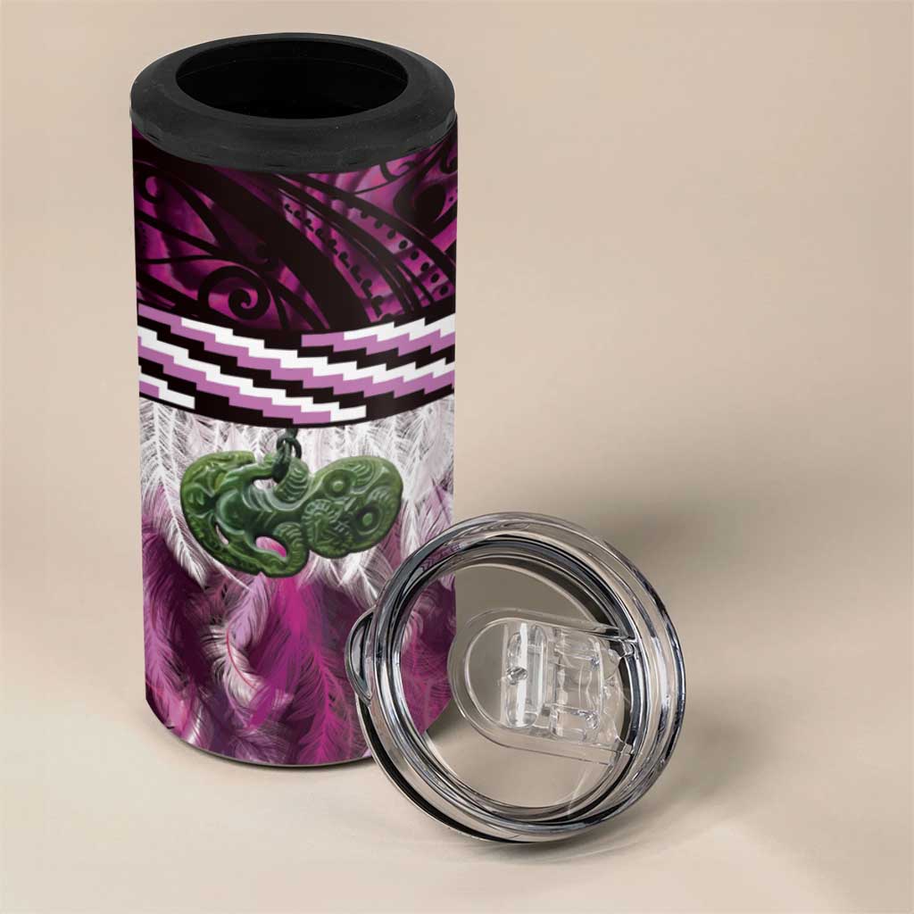 Pink Traditional Cloak Aotearoa 4 in 1 Can Cooler Tumbler Maori Paua Shell Korowai Pattern LT14 - Polynesian Pride