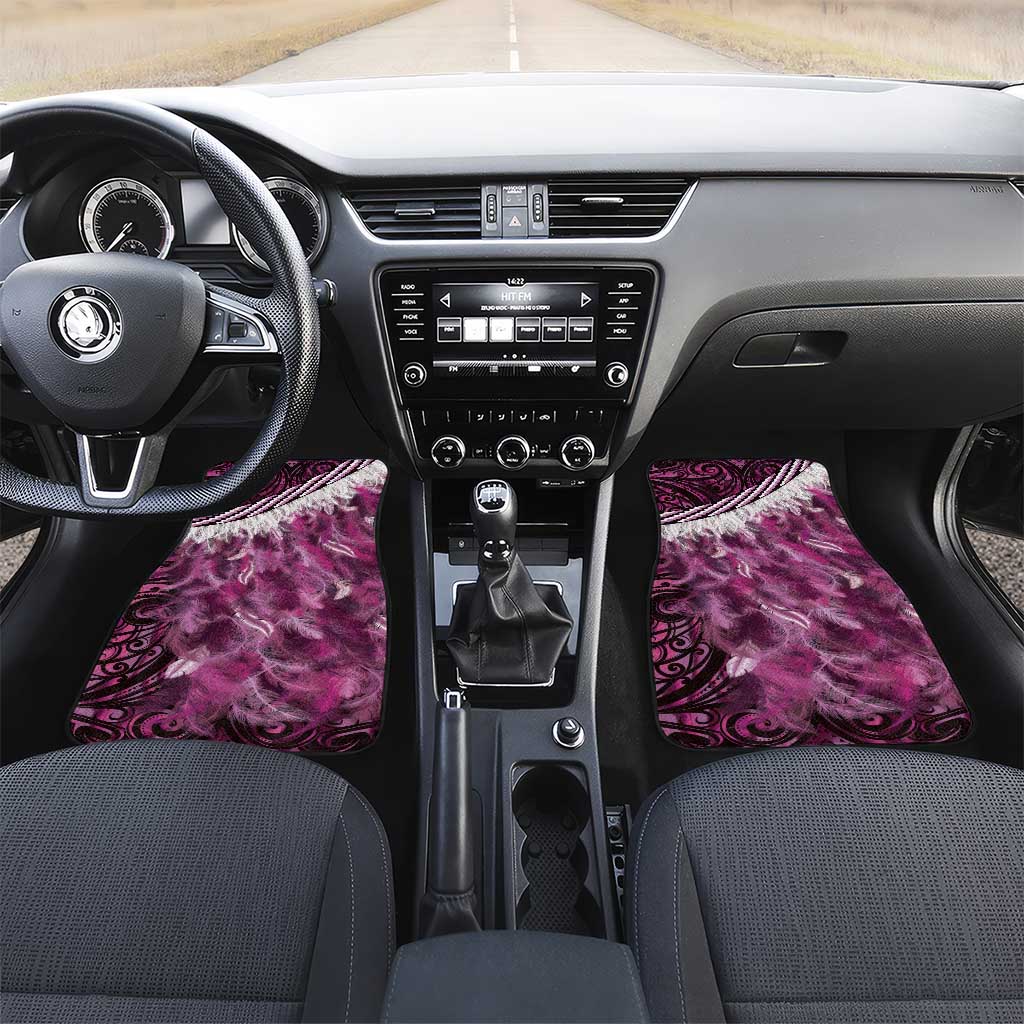 Pink Traditional Cloak Aotearoa Car Mats Maori Paua Shell Korowai Pattern LT14 Set 2pcs - Front Pink - Polynesian Pride