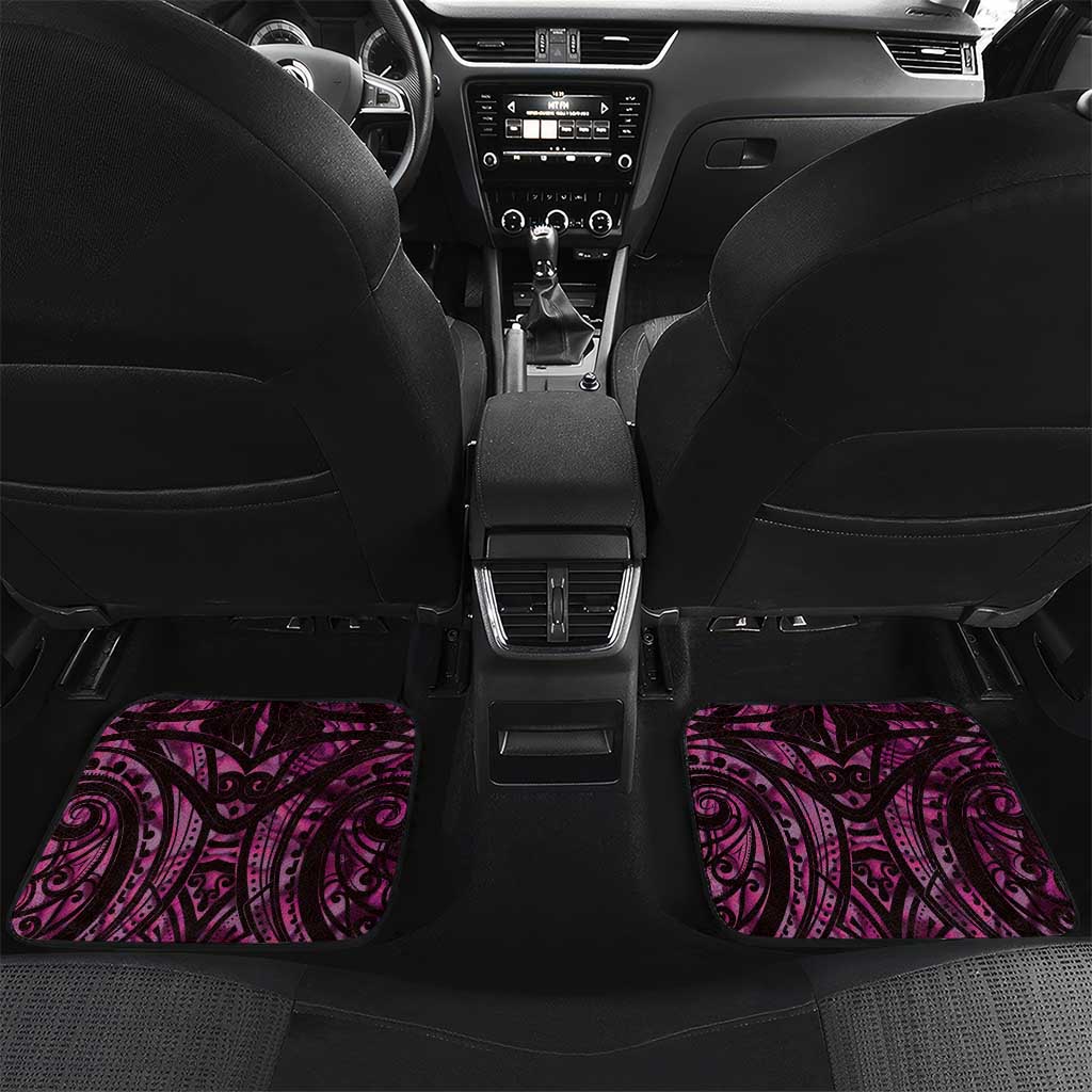Pink Traditional Cloak Aotearoa Car Mats Maori Paua Shell Korowai Pattern LT14 Set 2pcs - Back Pink - Polynesian Pride