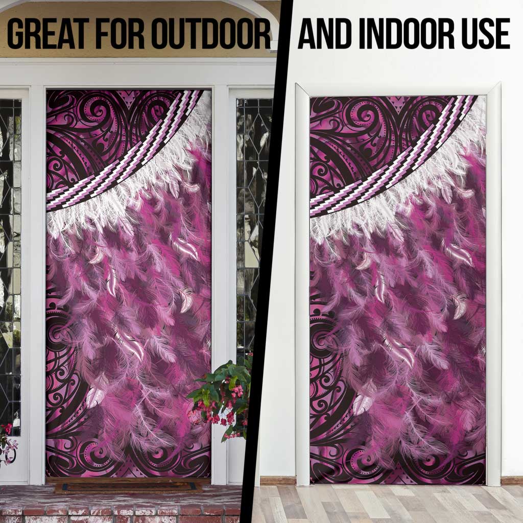 Pink Traditional Cloak Aotearoa Door Cover Maori Paua Shell Korowai Pattern - Polynesian Pride
