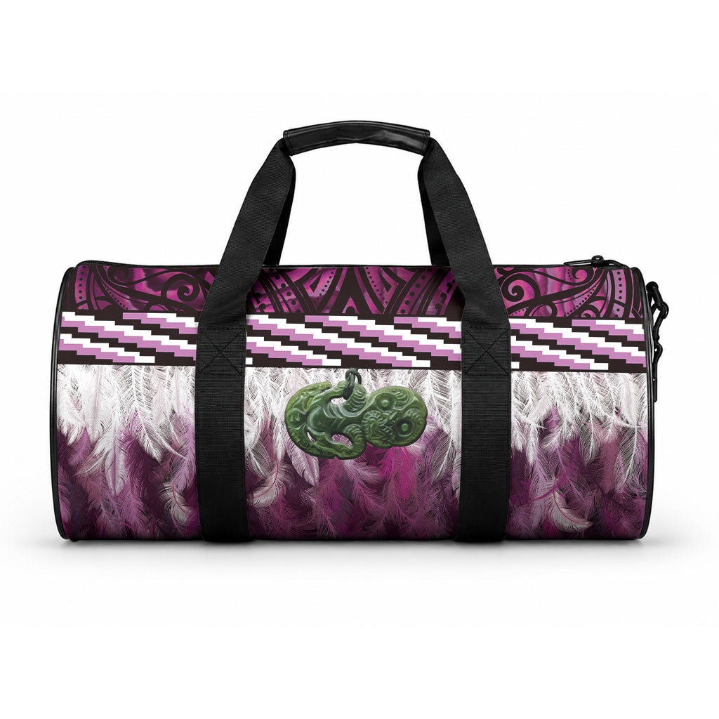 Pink Traditional Cloak Aotearoa Duffle Bag Maori Paua Shell Korowai Pattern LT14 One size Pink - Polynesian Pride