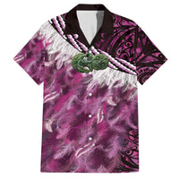 Pink Traditional Cloak Aotearoa Family Matching Off The Shoulder Long Sleeve Dress and Hawaiian Shirt Maori Paua Shell Korowai Pattern