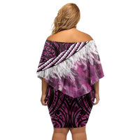 Pink Traditional Cloak Aotearoa Family Matching Off Shoulder Short Dress and Hawaiian Shirt Maori Paua Shell Korowai Pattern