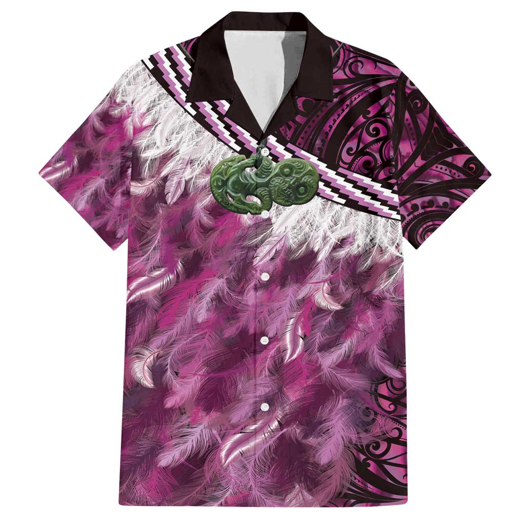 Pink Traditional Cloak Aotearoa Family Matching Puletasi and Hawaiian Shirt Maori Paua Shell Korowai Pattern