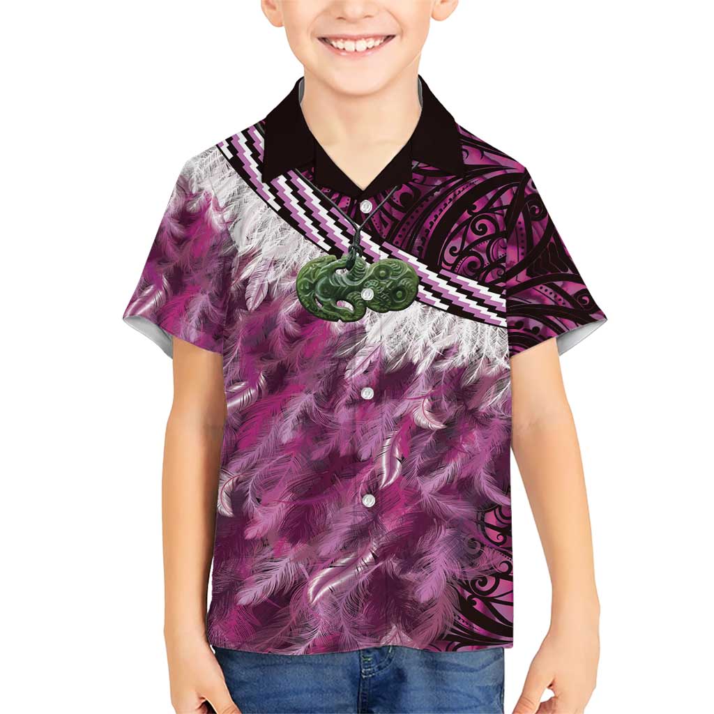 Pink Traditional Cloak Aotearoa Family Matching Short Sleeve Bodycon Dress and Hawaiian Shirt Maori Paua Shell Korowai Pattern