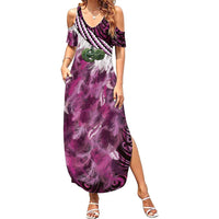 Pink Traditional Cloak Aotearoa Family Matching Summer Maxi Dress and Hawaiian Shirt Maori Paua Shell Korowai Pattern
