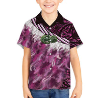 Pink Traditional Cloak Aotearoa Family Matching Summer Maxi Dress and Hawaiian Shirt Maori Paua Shell Korowai Pattern