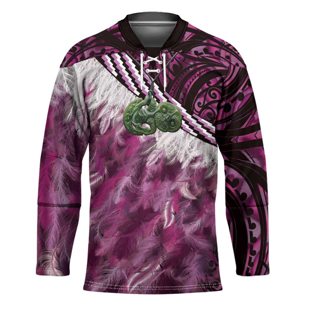 Pink Traditional Cloak Aotearoa Hockey Jersey Maori Paua Shell Korowai Pattern - Polynesian Pride