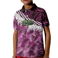 Pink Traditional Cloak Aotearoa Kid Polo Shirt Maori Paua Shell Korowai Pattern
