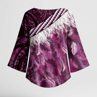 Pink Traditional Cloak Aotearoa Kimono Sleeve Blouse Maori Paua Shell Korowai Pattern - Polynesian Pride