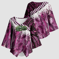 Pink Traditional Cloak Aotearoa Kimono Sleeve Blouse Maori Paua Shell Korowai Pattern - Polynesian Pride