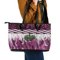 Pink Traditional Cloak Aotearoa Leather Tote Bag Maori Paua Shell Korowai Pattern