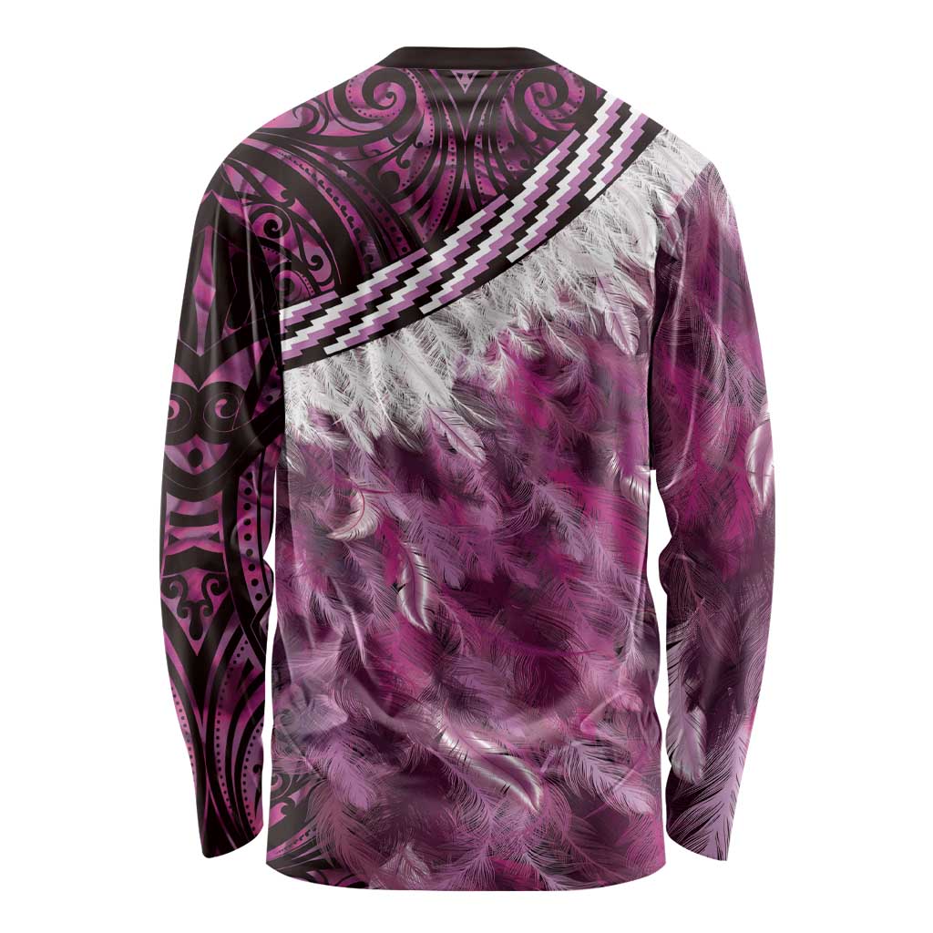 Pink Traditional Cloak Aotearoa Long Sleeve Shirt Maori Paua Shell Korowai Pattern LT14 - Polynesian Pride