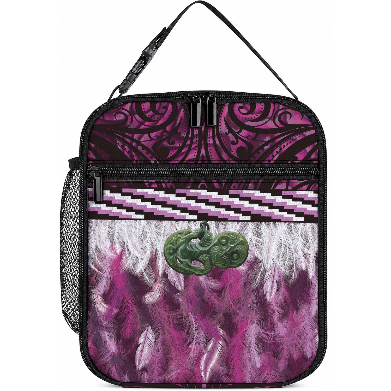 Pink Traditional Cloak Aotearoa Lunch Bag Maori Paua Shell Korowai Pattern LT14 10.2 × 8.3 × 4.3 inch Pink - Polynesian Pride