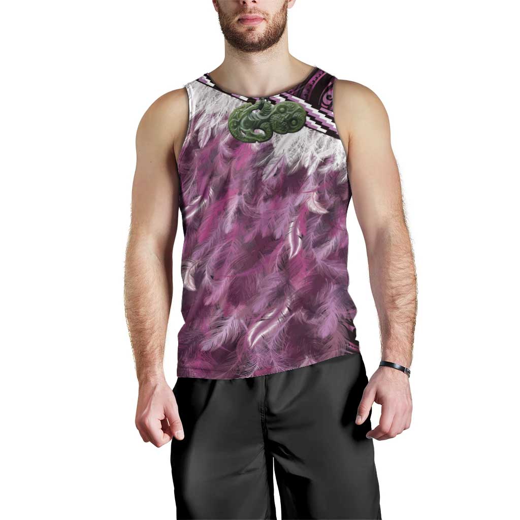 Pink Traditional Cloak Aotearoa Men Tank Top Maori Paua Shell Korowai Pattern LT14 - Polynesian Pride
