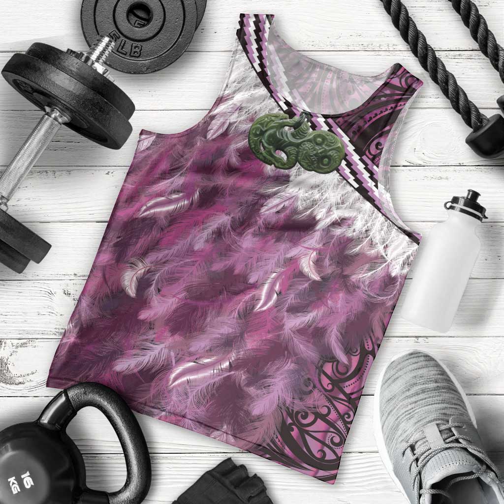 Pink Traditional Cloak Aotearoa Men Tank Top Maori Paua Shell Korowai Pattern LT14 - Polynesian Pride