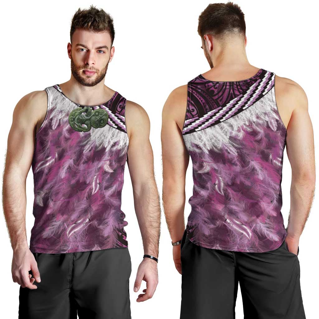 Pink Traditional Cloak Aotearoa Men Tank Top Maori Paua Shell Korowai Pattern LT14 - Polynesian Pride