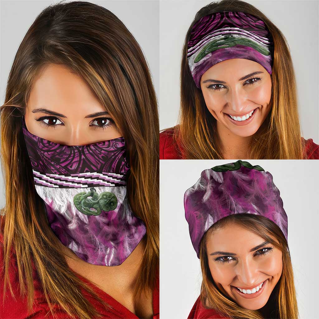 Pink Traditional Cloak Aotearoa Neck Gaiter Maori Paua Shell Korowai Pattern - Polynesian Pride