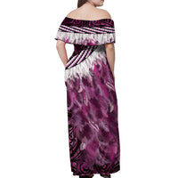 Pink Traditional Cloak Aotearoa Off Shoulder Maxi Dress Maori Paua Shell Korowai Pattern