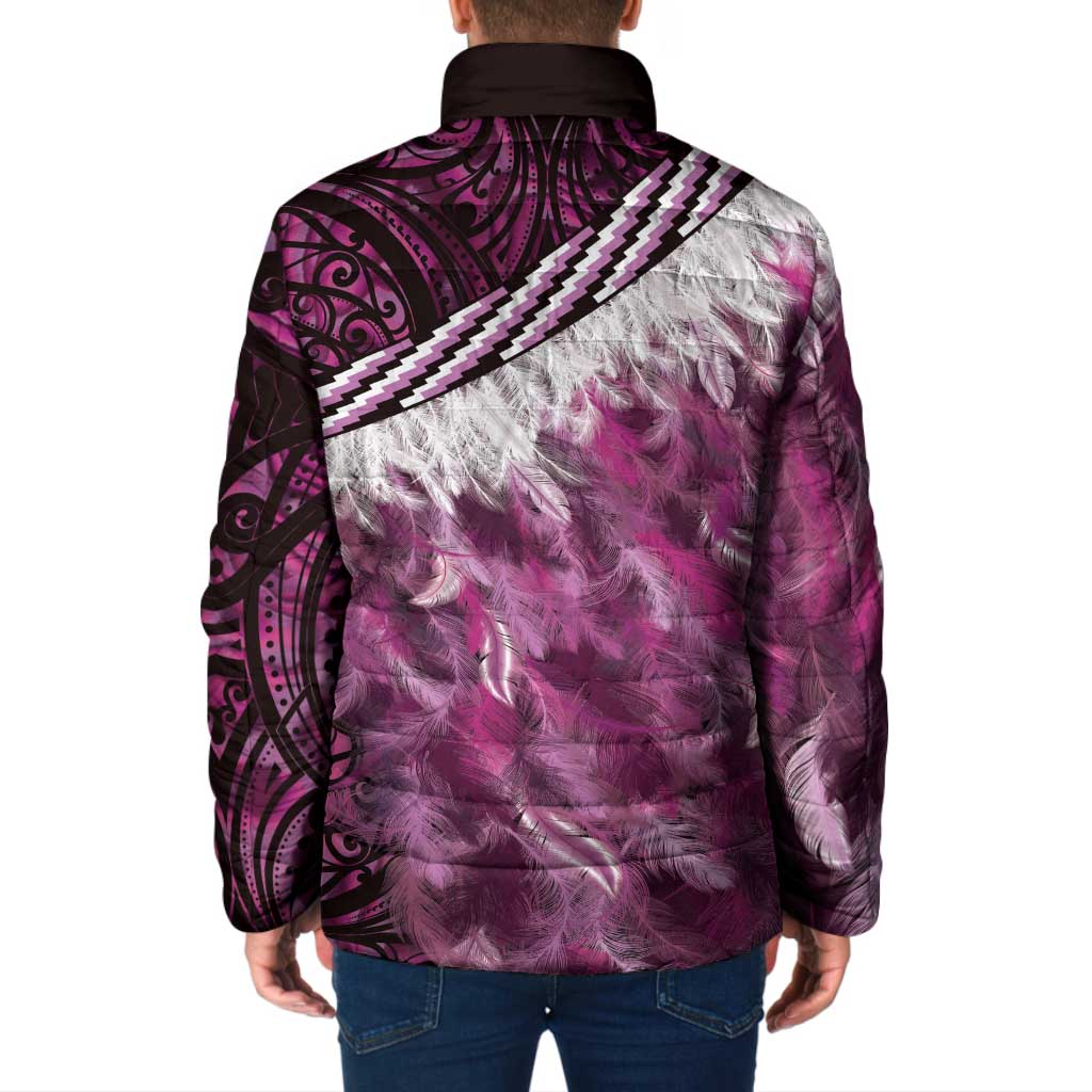 Pink Traditional Cloak Aotearoa Padded Jacket Maori Paua Shell Korowai Pattern - Polynesian Pride
