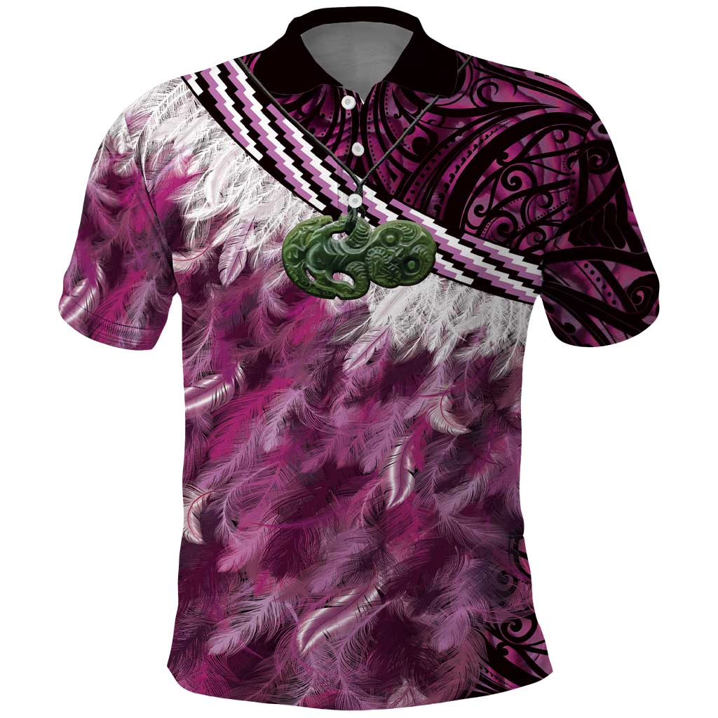 Pink Traditional Cloak Aotearoa Polo Shirt Maori Paua Shell Korowai Pattern