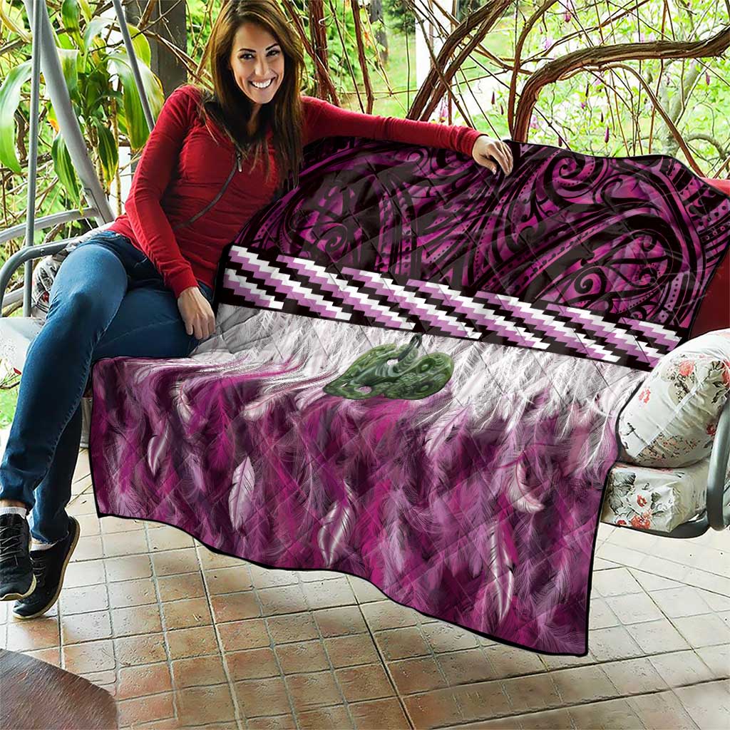 Pink Traditional Cloak Aotearoa Quilt Maori Paua Shell Korowai Pattern