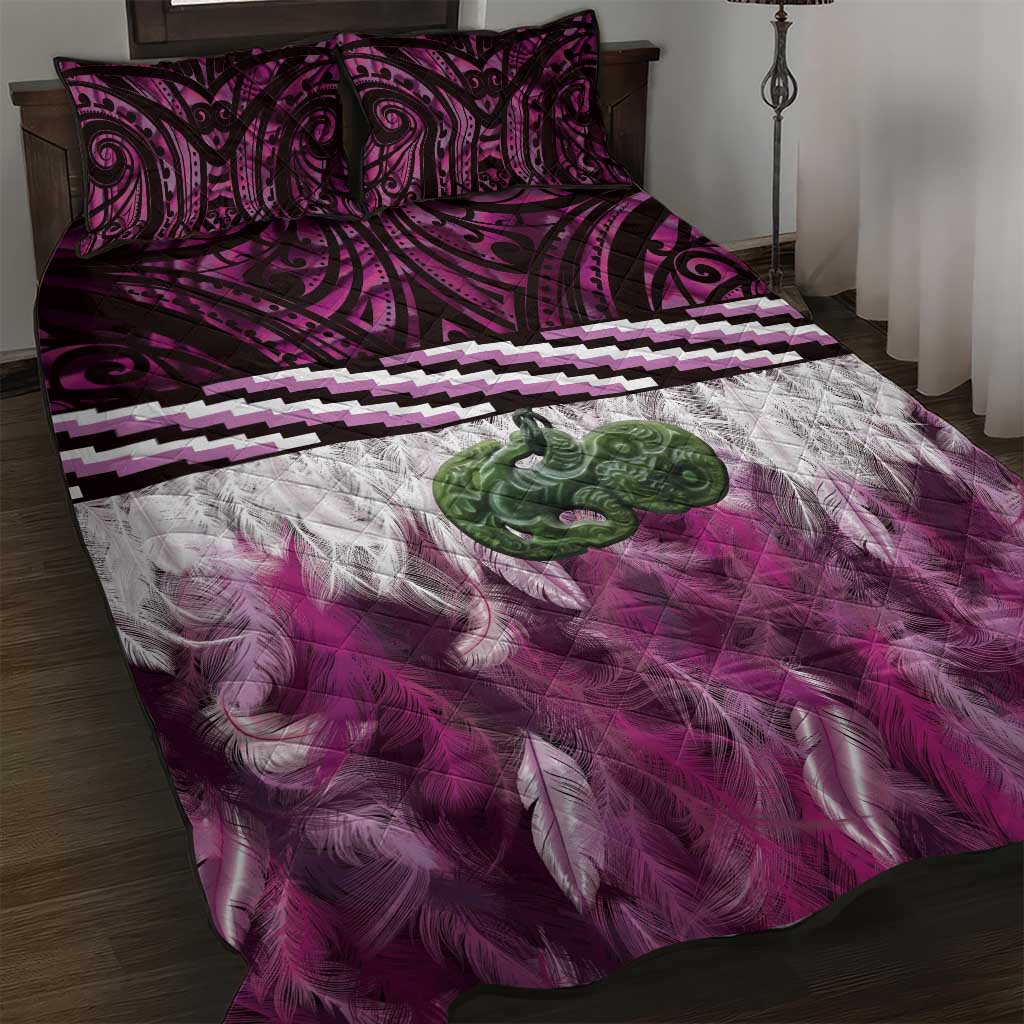 Pink Traditional Cloak Aotearoa Quilt Bed Set Maori Paua Shell Korowai Pattern LT14 Pink - Polynesian Pride