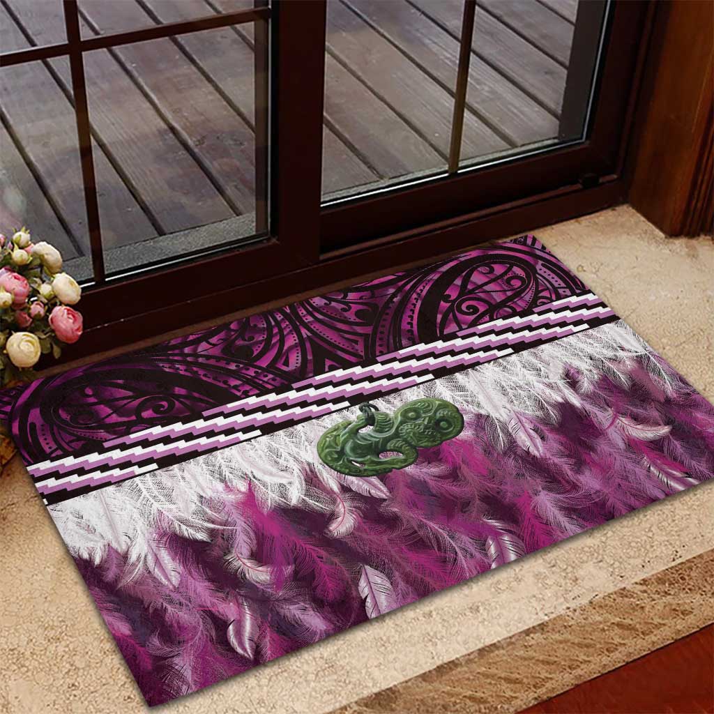 Pink Traditional Cloak Aotearoa Rubber Doormat Maori Paua Shell Korowai Pattern LT14 - Polynesian Pride