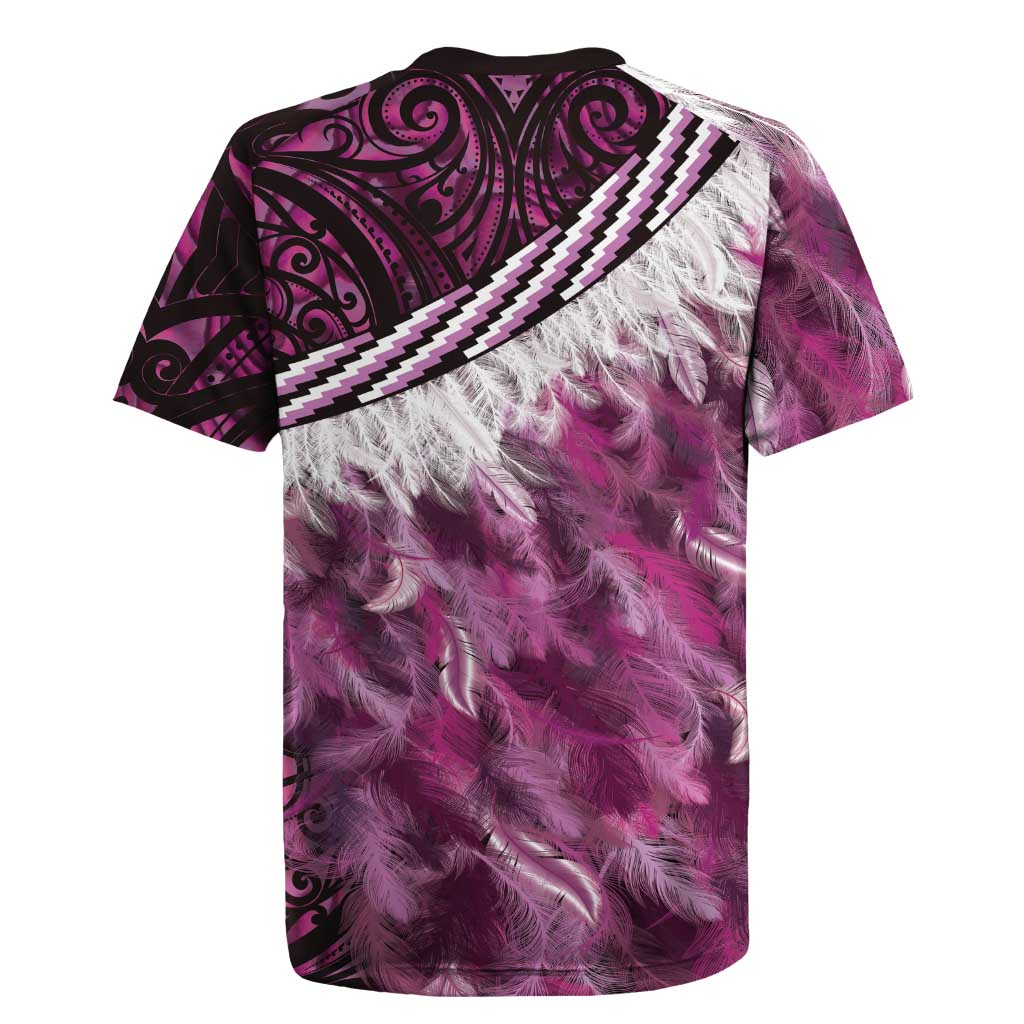 Pink Traditional Cloak Aotearoa Rugby Jersey Maori Paua Shell Korowai Pattern