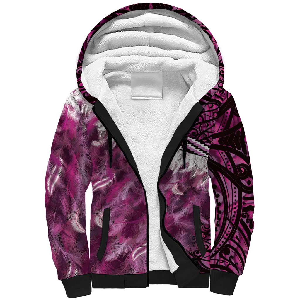 Pink Traditional Cloak Aotearoa Sherpa Hoodie Maori Paua Shell Korowai Pattern LT14 Unisex Pink - Polynesian Pride