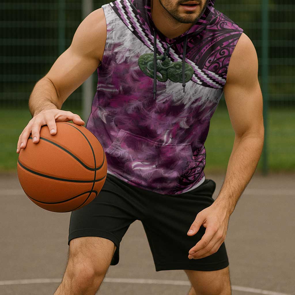 Pink Traditional Cloak Aotearoa Sleeveless Hoodie Maori Paua Shell Korowai Pattern - Polynesian Pride