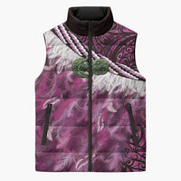 Pink Traditional Cloak Aotearoa Sleeveless Puffer Jacket Maori Paua Shell Korowai Pattern - Polynesian Pride
