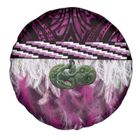 Pink Traditional Cloak Aotearoa Spare Tire Cover Maori Paua Shell Korowai Pattern