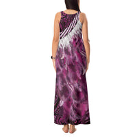 Pink Traditional Cloak Aotearoa Tank Maxi Dress Maori Paua Shell Korowai Pattern