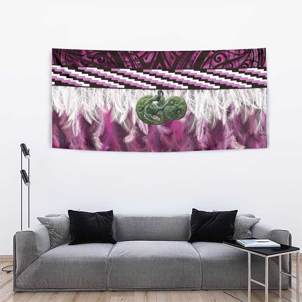 Pink Traditional Cloak Aotearoa Tapestry Maori Paua Shell Korowai Pattern