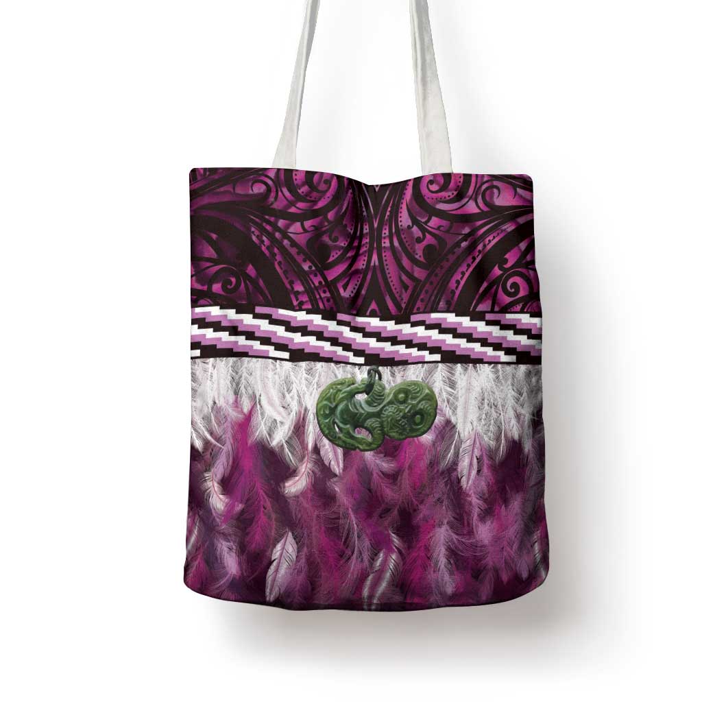 Pink Traditional Cloak Aotearoa Tote Bag Maori Paua Shell Korowai Pattern - Polynesian Pride