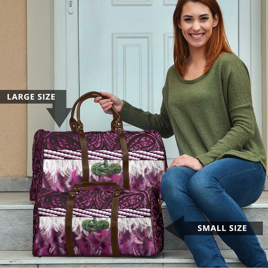 Pink Traditional Cloak Aotearoa Travel Bag Maori Paua Shell Korowai Pattern - Polynesian Pride