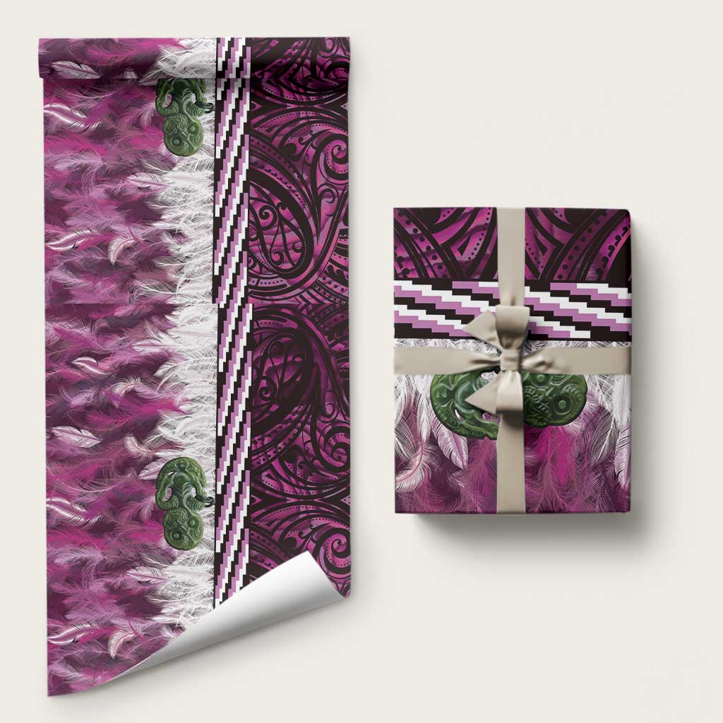 Pink Traditional Cloak Aotearoa Wrapping Paper Maori Paua Shell Korowai Pattern - Polynesian Pride
