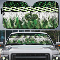 Green Traditional Cloak Aotearoa Auto Sun Shade Maori Paua Shell Korowai Pattern - Polynesian Pride