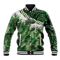 Green Traditional Cloak Aotearoa Baseball Jacket Maori Paua Shell Korowai Pattern LT14 Unisex Green - Polynesian Pride