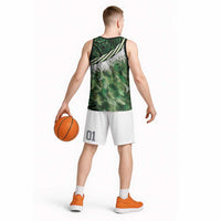 Green Traditional Cloak Aotearoa Basketball Jersey Maori Paua Shell Korowai Pattern - Polynesian Pride