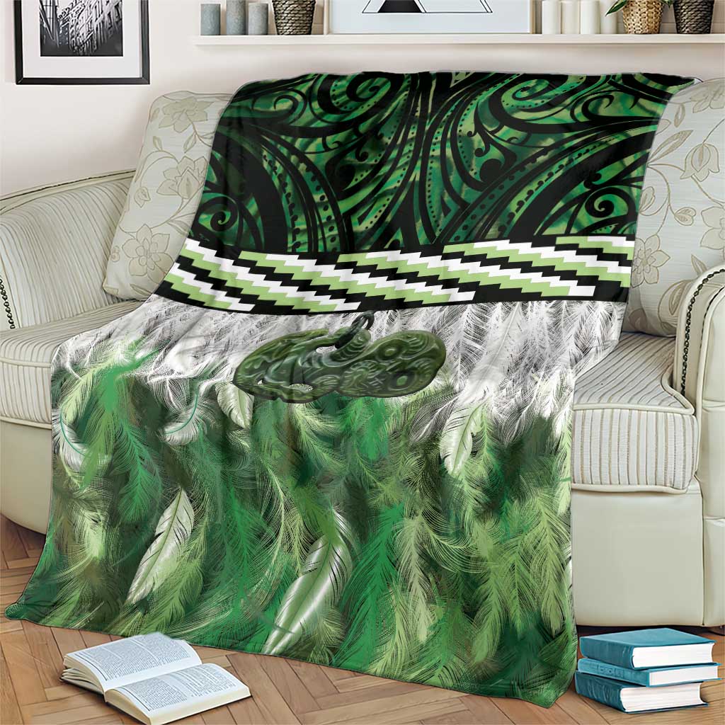 Green Traditional Cloak Aotearoa Blanket Maori Paua Shell Korowai Pattern LT14 - Polynesian Pride